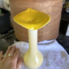 Vintage Yellow & White Glass Lily Cased Vase Art Deco picture