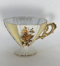 Vintage White & Cream Fluted Pedestal Tea Cup Brown Yellow Roses Opalescent picture