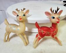 2 vtg Reindeer Figurine Toy Christmas Decor Rubber swivel head japan- X108 picture