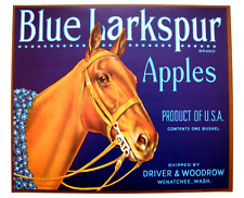 Original BLUE LARKSPUR apple crate label  Driver & Woodrow Wenatchee WA flowers picture