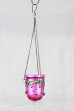Moroccan Pink Glass Hanging Lamp with Metal Decor and Ghungroo Bells - Exquisite picture