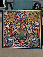 Large Huichol Yarn Painting Shamanic Art Mexico Indigenous Indian 23.5” Mexican picture