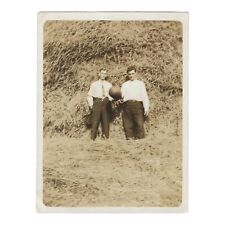 Vintage Snapshot Photo Two Men Standing In Front Of Haystack 1914 Toledo Ohio picture