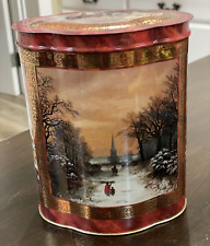Vintage Winter Old World Scene Tin Made in England B34 picture