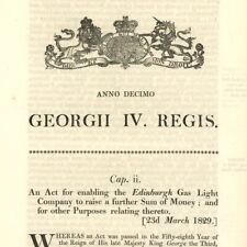 Antique Act of Parliament Edinburgh Gas Light Company Raise Money 1829 politics picture