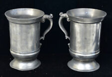 Pair Antique English Pewter Tankards or Mugs, 6 1/2