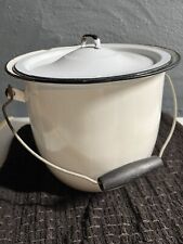 Original Vintage Large Black And White Enamel Stock Pot With Lid And Handle 9”W picture