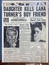 VINTAGE NEWSPAPER HEADLINE HOLLYWOOD STAR LANA TURNER DAUGHTER KILLS BOYFRIEND picture