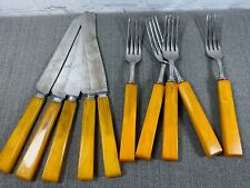 Landers Vintage Bakelite Marbled Butterscotch Silverware Knifes & Forks 10 piece picture