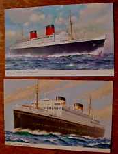 R.M.S. QUEEN ELIZABETH &  M.V. BRITANNIC  Cunard STEAMSHIP POSTCARDS B.588 picture