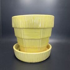 Vintage McCoy Pottery Yellow Basket Weave Large Flower Pot ATTACHED SAUCER picture