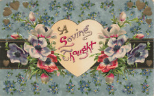 Postcard A Loving Thought Romance Pansies Heart Embossed picture