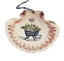 Handpainted Christmas Noel Sea Shell Ornament Signed vicki stans. Nicely Done picture