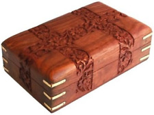 Rosewood Keepsake Box Jewelry Trinket Organizer Handcrafted Floral Carvings 8X5  picture