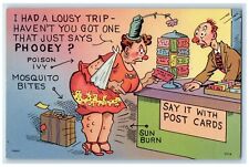 c1930's Fat Woman Rack Seller Postcard Shop Phooey Poison Ivy Vintage Postcard picture