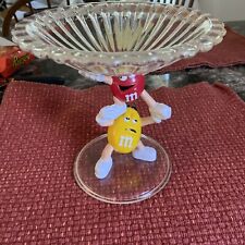 M&M Dish Vintage Pedestal Candy Dish M&M's Clear Bowl Red & Yellow Collectible  picture