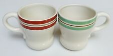 Set of 2 CRACKER BARREL Coffee/Tea Cups Mugs~Off-white w/Green Red Stripes~NICE picture