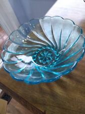 Vintage Blue Glass Bowl Swirl Design Decoration Fruit Bowl 9