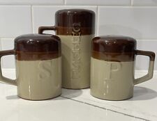 Vintage Brown & Tan Stoneware Salt, Pepper & Cheese Shakers picture