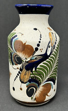 Vintage Mexican Tonala Mateos Sandstone Pottery Vase w/ Toucan 6.5