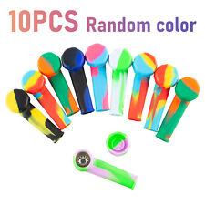 10pcs 3.4'' Mini Silicone Smoking Hand Pipe with Metal Bowl &Cap Lid Pocket Pipe picture