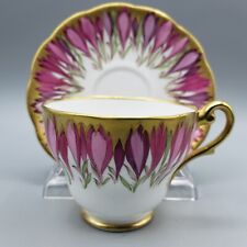 Vintage Royal Standard Teacup and Saucer Heavy Gold Crocus Pink Purple England picture