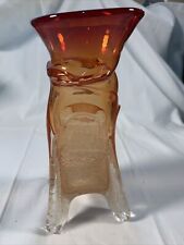 Footed  Art Glass Vase Reddish Orange With Clear Glass Feet picture