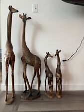 Family Of 4 Giraffes Wooden Statue picture