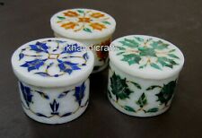 Set of 3 Pieces Marble Jewelry Box Inlaid with Gemstone Salt and Pepper Box picture