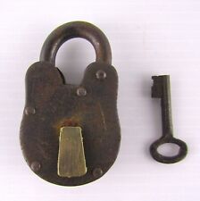 Antique 3.0 Inch Unmarked Padlock w Key Set Steel Cable Closed Shackle 0.45 Lbs picture
