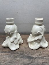 Vintage Pair of White Ceramic Holland Mold Candlestick Holders 4 Inches picture