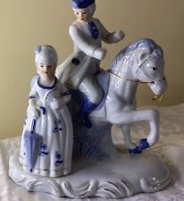 Porcelain Victorian French Colonial Blue And White Man, Woman, and horse (#351) picture