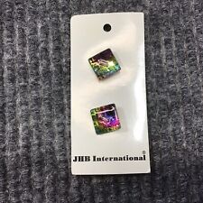 Vintage JHB 2 Rainbow Tri Color Square Buttons 3/4” Two Hole NOS picture