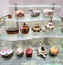 Lot 12 Vtg TRINKET/Pill Boxes Mixed Porcelain Painted Enamel Wood Mix Hinged (S) picture