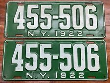 RARE TO FIND, LOVELY PAIR OF 1922 New York GROOVY GREEN LICENSE PLATES, 455 506 picture