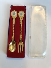 Vintage Panmunjom souvenir spoon and fork gold tone still in box             A2 picture