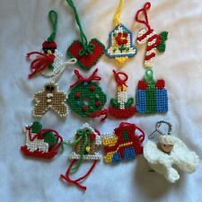 Vintage Lot of 12 Handmade Christmas Ornaments 11 Cross Stitch 1 Crochet picture