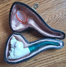 VINTAGE MEERSCHAUM SMALL  BLOCK HAND CARVED SMOKING PIPE IN ORIGINAL CASE  picture