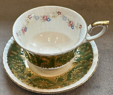 Paragon Cup & Saucer Pembroke Cobalt Green Rose Floral Garland Gold Gilt Teacup picture