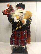 Scottish Bagpipe Santa-18” Tall Ceramic Hands And Face Red Kilt Black Velvet picture