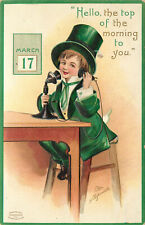 Embossed St. Patrick's Day Clapsaddle Postcard Little Boy On Telephone #931 picture