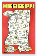 Mississippi Greetings State Shaped Postcard Posted 1969 Label Landmarks     pc78 picture