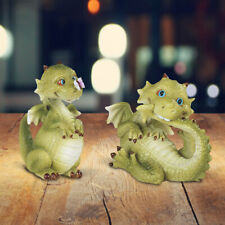 2-PC Dragon Figurine Set - Lovely Green Dragon Baby with Butterfly 3.5