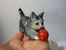 Darling Vintage Goebel Gray Tabby Cat Kitten w Red Ball Germany 2.25