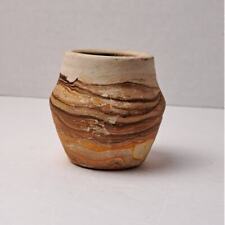 NEMADJI USA ART POTTERY Hand Painted Wide Mouth Vase Marbled Brown Southwest V picture