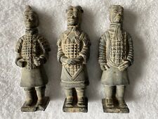 Lot of 3 Chinese Terra Cotta Clay Standing Warriors Figurines. picture