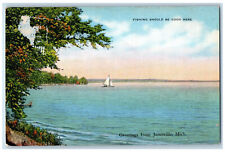 c1940's Fishing Should Be Good Here Greetings from Jonesville MI Postcard picture