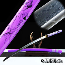 Geisha Painted Saya Damascus Folded Steel Blade Japanese Samurai Katana Sword  picture