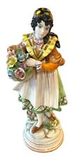 Italian Porcelain Vintage Lady Gathering Spring Flowers On Garden picture