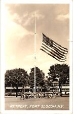 Slocum NY Retreat Soldiers US Flag RPPC Real Photo Postcard c1940 picture
